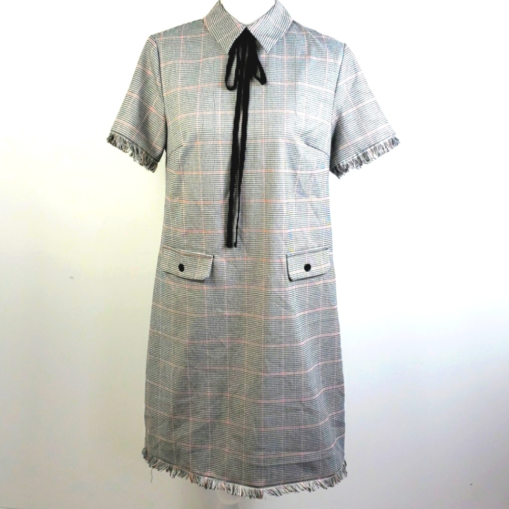 By Egreis Gray Plaid Bow Tie Dress